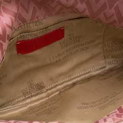 Pre Owned Valentino Pink/Brown Fabric and Leather Logo Charm Shoulder Bag