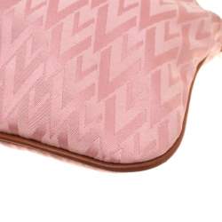 Pre Owned Valentino Pink/Brown Fabric and Leather Logo Charm Shoulder Bag