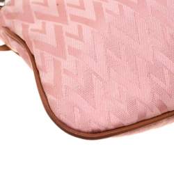 Pre Owned Valentino Pink/Brown Fabric and Leather Logo Charm Shoulder Bag