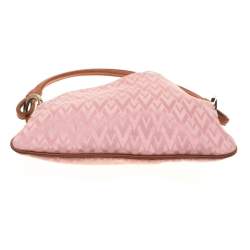 Pre Owned Valentino Pink/Brown Fabric and Leather Logo Charm Shoulder Bag