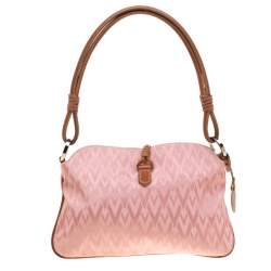 Pre Owned Valentino Pink/Brown Fabric and Leather Logo Charm Shoulder Bag