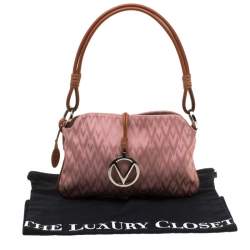 Pre Owned Valentino Pink/Brown Fabric and Leather Logo Charm Shoulder Bag