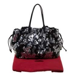 Pre Owned Valentino Black Sequins and Leather Glam Tote