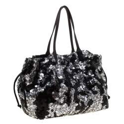 Pre Owned Valentino Black Sequins and Leather Glam Tote
