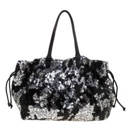 Pre Owned Valentino Black Sequins and Leather Glam Tote