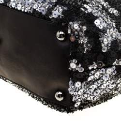 Pre Owned Valentino Black Sequins and Leather Glam Tote