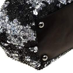 Pre Owned Valentino Black Sequins and Leather Glam Tote