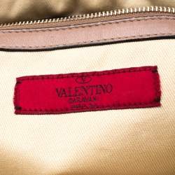 Pre Owned Valentino Dark Beige Pleated Leather Bow Dome Satchel
