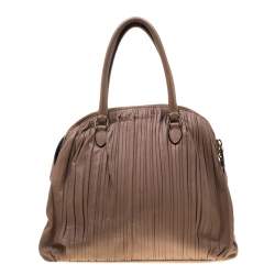 Pre Owned Valentino Dark Beige Pleated Leather Bow Dome Satchel