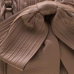 Pre Owned Valentino Dark Beige Pleated Leather Bow Dome Satchel