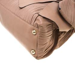 Pre Owned Valentino Dark Beige Pleated Leather Bow Dome Satchel