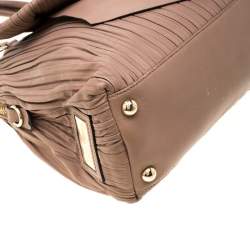 Pre Owned Valentino Dark Beige Pleated Leather Bow Dome Satchel