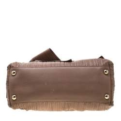 Pre Owned Valentino Dark Beige Pleated Leather Bow Dome Satchel