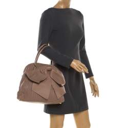 Pre Owned Valentino Dark Beige Pleated Leather Bow Dome Satchel