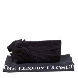 Pre Owned Valentino Black Satin Pleated Bow Clutch