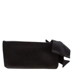 Pre Owned Valentino Black Satin Pleated Bow Clutch