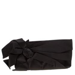Pre Owned Valentino Black Satin Pleated Bow Clutch
