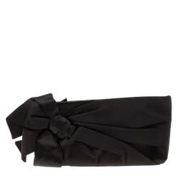 Pre Owned Valentino Black Satin Pleated Bow Clutch