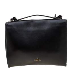 Pre Owned Valentino Black Leather Turnlock Metal Chain Shoulder Bag