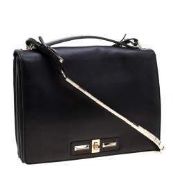 Pre Owned Valentino Black Leather Turnlock Metal Chain Shoulder Bag