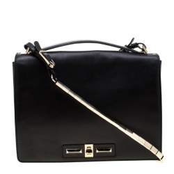 Pre Owned Valentino Black Leather Turnlock Metal Chain Shoulder Bag