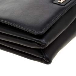 Pre Owned Valentino Black Leather Turnlock Metal Chain Shoulder Bag