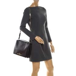 Pre Owned Valentino Black Leather Turnlock Metal Chain Shoulder Bag