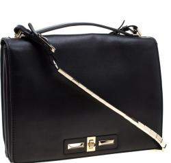 Pre Owned Valentino Black Leather Turnlock Metal Chain Shoulder Bag