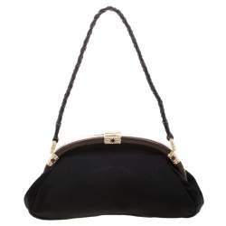 Pre Owned Valentino Black Beaded Embellished Satin Crystal Wood Frame Bag