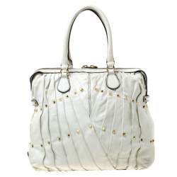 Pre Owned Valentino Off White Leather Maison Pintucked Shopper Tote