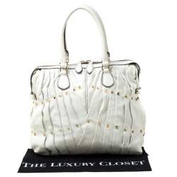 Pre Owned Valentino Off White Leather Maison Pintucked Shopper Tote