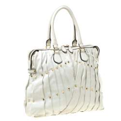 Pre Owned Valentino Off White Leather Maison Pintucked Shopper Tote
