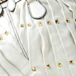 Pre Owned Valentino Off White Leather Maison Pintucked Shopper Tote