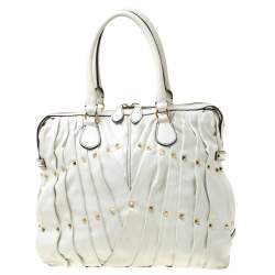 Pre Owned Valentino Off White Leather Maison Pintucked Shopper Tote