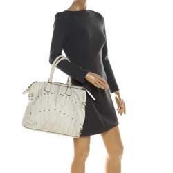 Pre Owned Valentino Off White Leather Maison Pintucked Shopper Tote