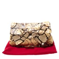 Pre Owned Valentino Yellow Python Bow Clutch Bag