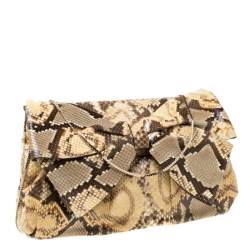 Pre Owned Valentino Yellow Python Bow Clutch Bag