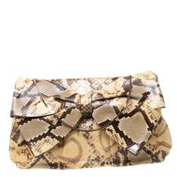 Pre Owned Valentino Yellow Python Bow Clutch Bag
