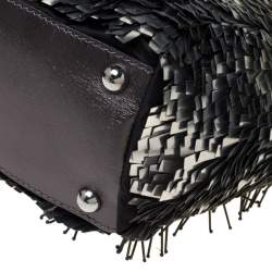 Pre Owned Valentino Black/Silver Crystal Embellished Satin and Leather Tote