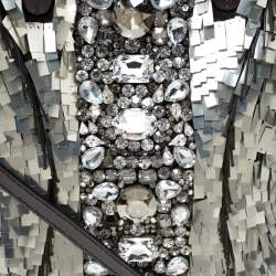 Pre Owned Valentino Black/Silver Crystal Embellished Satin and Leather Tote