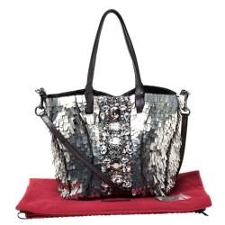 Pre Owned Valentino Black/Silver Crystal Embellished Satin and Leather Tote