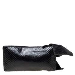 Pre Owned Valentino Black Snakeskin Bow Clutch