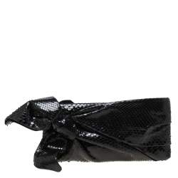 Pre Owned Valentino Black Snakeskin Bow Clutch