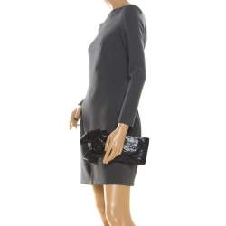 Pre Owned Valentino Black Snakeskin Bow Clutch