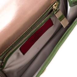 Pre Owned Valentino Green/Beige Floral Print Fabric Studded Bow Wristlet Clutch