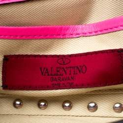 Pre Owned Valentino Neon Pink Leather Rockstud Bracelet Clutch