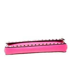 Pre Owned Valentino Neon Pink Leather Rockstud Bracelet Clutch