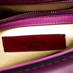 Pre Owned Valentino Fuschia Leather Rockstud Large Glam Lock Top Handle Bag