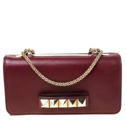 Pre Owned Valentino Burgundy Leather Medium Va Va Voom Chain Shoulder Bag