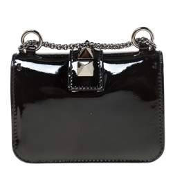 Valentino Black Patent Leather Rockstud Mini Glam Lock Shoulder Bag